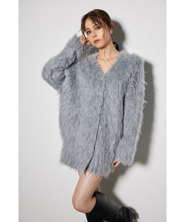 2WAYロングシャギールーズニットカーデ