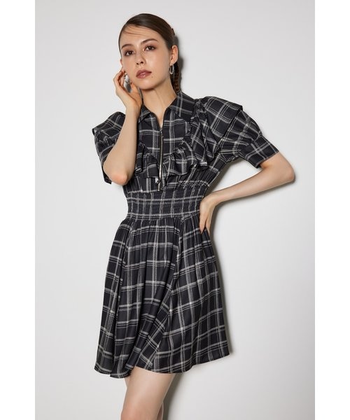 フロントジップシャツミニワンピース セール】フロントジップシャツミニワンピース（シャツワンピース
