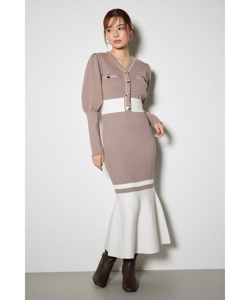 rienda バイカラー カーデ セット ニット ワンピース リエンダ バイカラーカーデセットニットワンピース｜リエンダの通販｜&mall