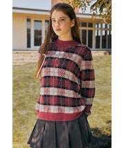 【RIENDA GOLF】タータンチェックモックネックニットトップス