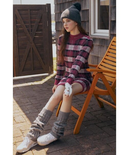 【RIENDA GOLF】タータンチェックタイトニットワンピース