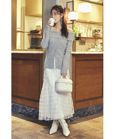 スパンコールチュールセミマーメイドスカート