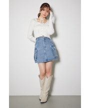 カーゴデニムジャストウエストスコートショートパンツ