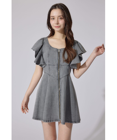 【岡崎紗絵さん着用アイテム・ヒロインワンピ】フリルスリーブミニワンピース