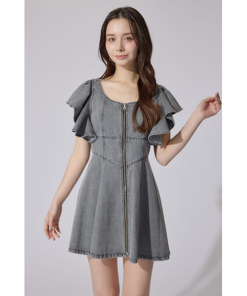 【岡崎紗絵さん着用アイテム・ヒロインワンピ】フリルスリーブミニワンピース