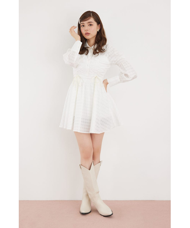 フロントシャーリングリボンミニシャツフレアワンピース