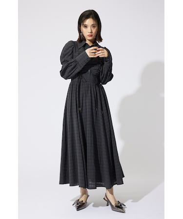 フロントシャーリングリボンシャツフレアワンピース