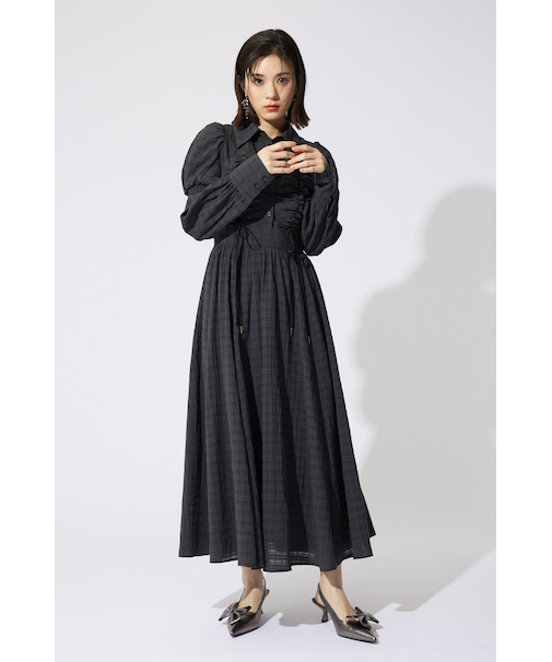 フロントシャーリングリボンシャツフレアワンピース