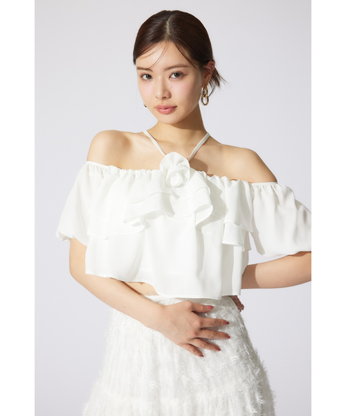 rienda バルーンオフショルティアードブラウス rienda バルーンオフショルティアードブラウス BLK