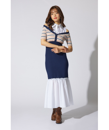 シャツレイヤードコンビマーメイドニットワンピース