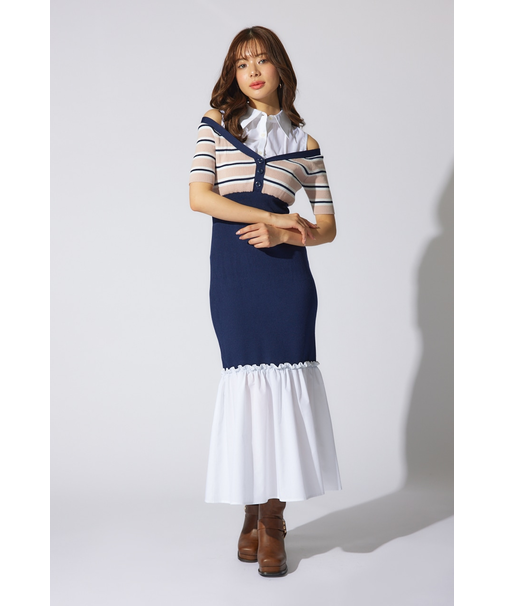 シャツレイヤードコンビマーメイドニットワンピース