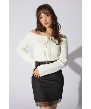 manywayオフショルニットトップス