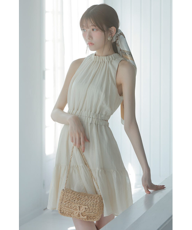 【AKB48 千葉恵里さん着用・女神ワンピ】ホルターネックギャザーミニフレアワンピース