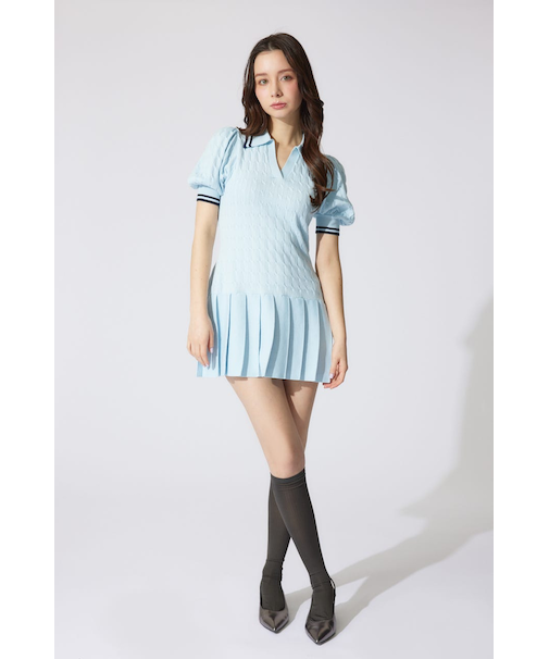 スキッパーデザインニットミニワンピース