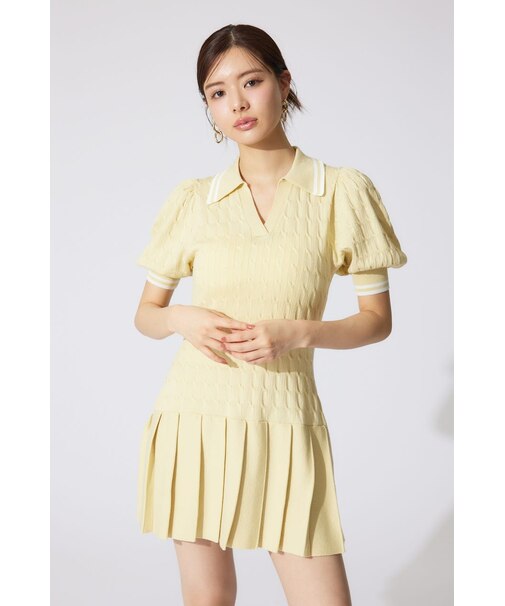 スキッパーデザインニットミニワンピース