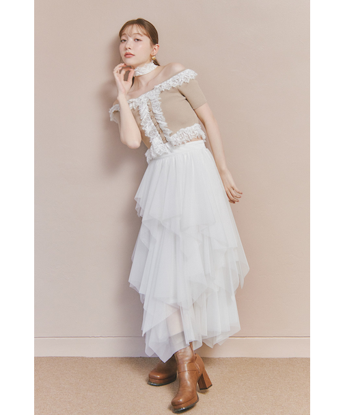 ニュアンスランダムチュールジャストウエストスカート