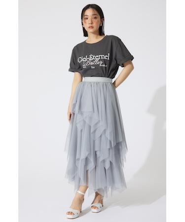 ニュアンスランダムチュールジャストウエストスカート