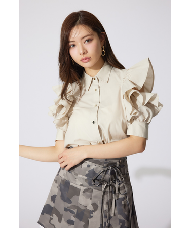 フリルスリーブデザインシャツトップス