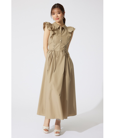 レースアップフリルワンピース