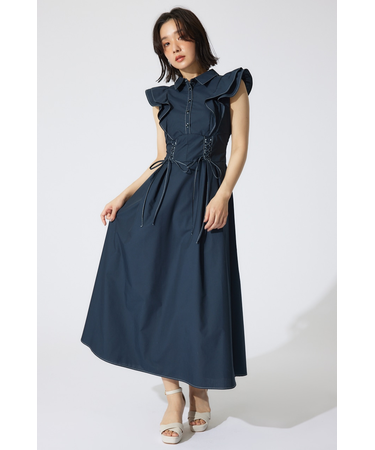 レースアップフリルワンピース