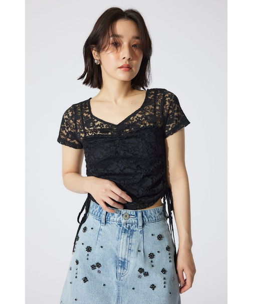 バストギャザーデザインレースカットトップス