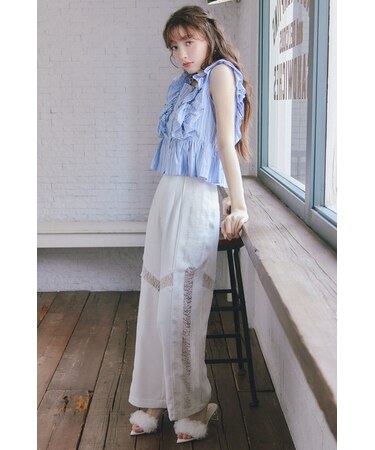 レースコンビジャストウエストストレートパンツ