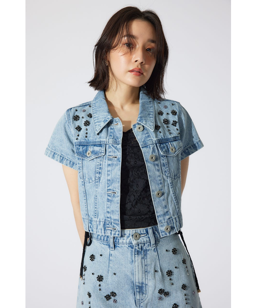 ミックスフラワービジューショートジャケット