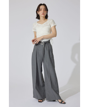 リネンライクワイドタックベルト付きパンツ