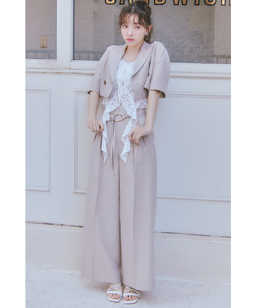 リネンライクワイドタックベルト付きパンツ