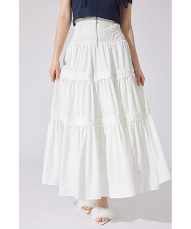 ウエストシャーリングタックデザインフレアスカート