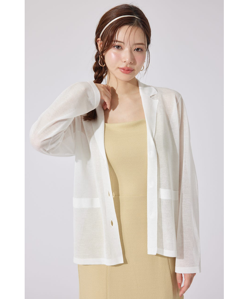 テーラーカラーシアーニットカーディガン