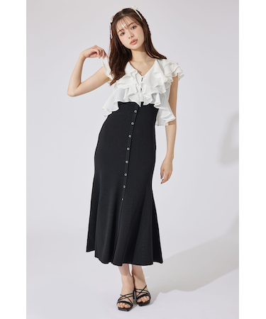 フリルブラウスセットニットマーメイドワンピース