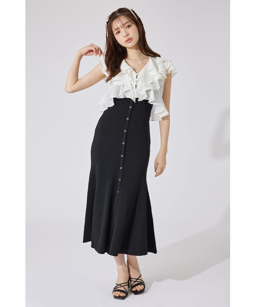 フリルブラウスセットニットマーメイドワンピース