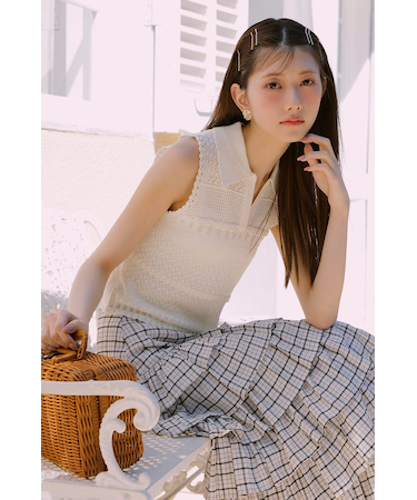 【AKB48 千葉恵里さん着用】スキッパークロシェニットトップス