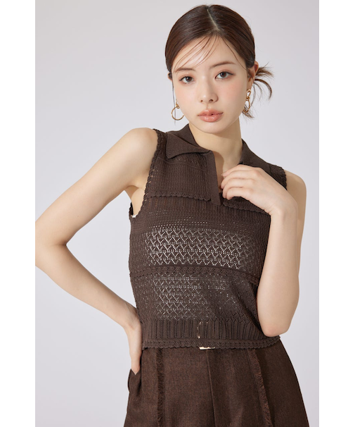 【AKB48 千葉恵里さん着用】スキッパークロシェニットトップス