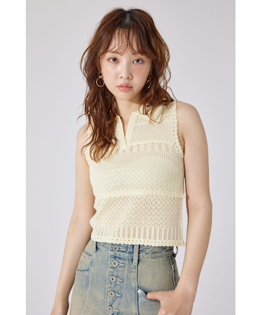 【AKB48 千葉恵里さん着用】スキッパークロシェニットトップス