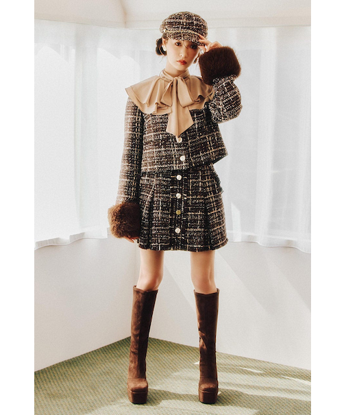 Aラインツイードスコートショートパンツ