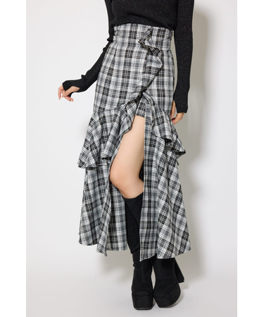 チェックフリルスリットスコートショートパンツ