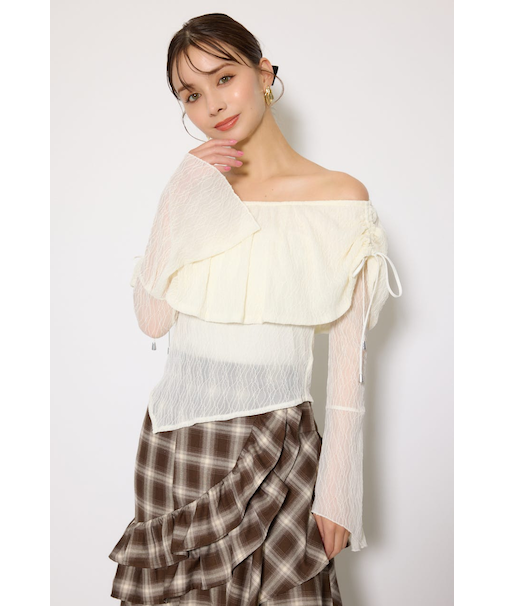 シアーレースオフショルトップス