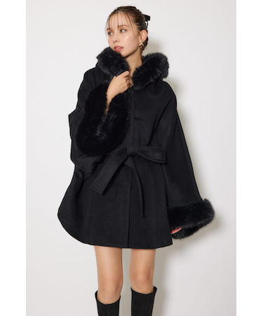 ウールMIXフードポンチョコート