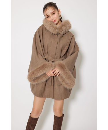 ウールMIXフードポンチョコート