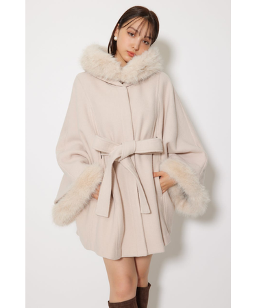 ウールMIXフードポンチョコート