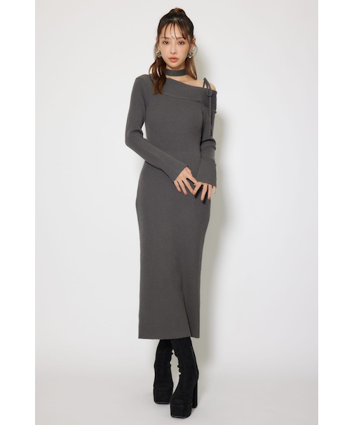 many wayワンショルニットワンピース