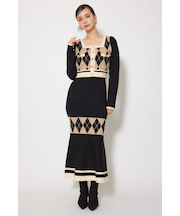 アーガイルバイカラーカーディガンセットニットワンピース