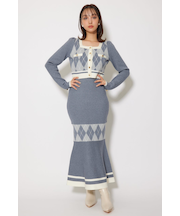 アーガイルバイカラーカーディガンセットニットワンピース