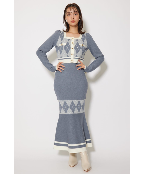 アーガイルバイカラーカーディガンセットニットワンピース