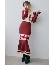 アーガイルバイカラーカーディガンセットニットワンピース