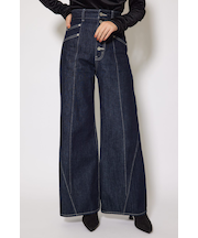 フロントボタンデザインハイウエストデニムパンツ