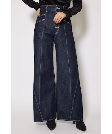 フロントボタンデザインハイウエストデニムパンツ