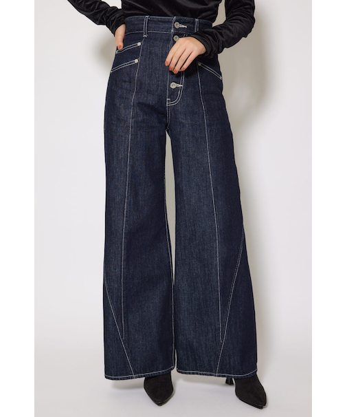 フロントボタンデザインハイウエストデニムパンツ